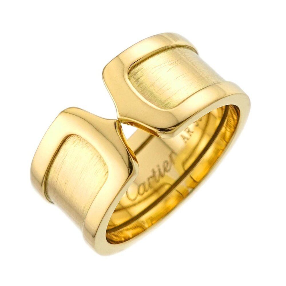 Cartier C2 #59 Ring, 18K YG Yellow Gold 750 2C Logo Ring